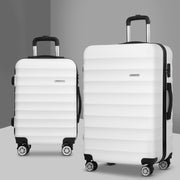 Wanderlite 2pcs Luggage Trolley Travel Suitcase Set TSA Hard Shell Case Strap White - Homecoze