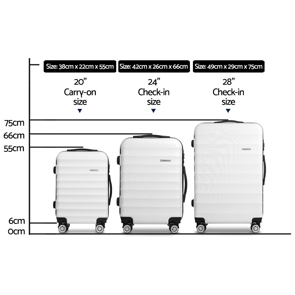 Wanderlite 3pcs Luggage Trolley Travel Suitcase Set TSA Hard Shell Case Strap White - Homecoze