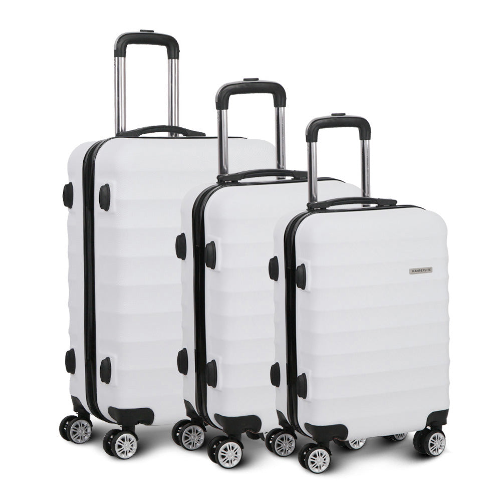 Wanderlite 3pcs Luggage Trolley Travel Suitcase Set TSA Hard Shell Case Strap White - Homecoze