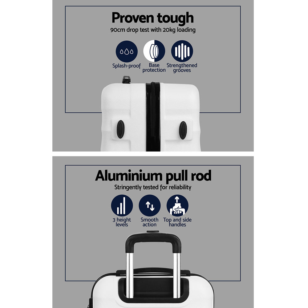 Wanderlite 3pcs Luggage Trolley Travel Suitcase Set TSA Hard Shell Case Strap White - Homecoze