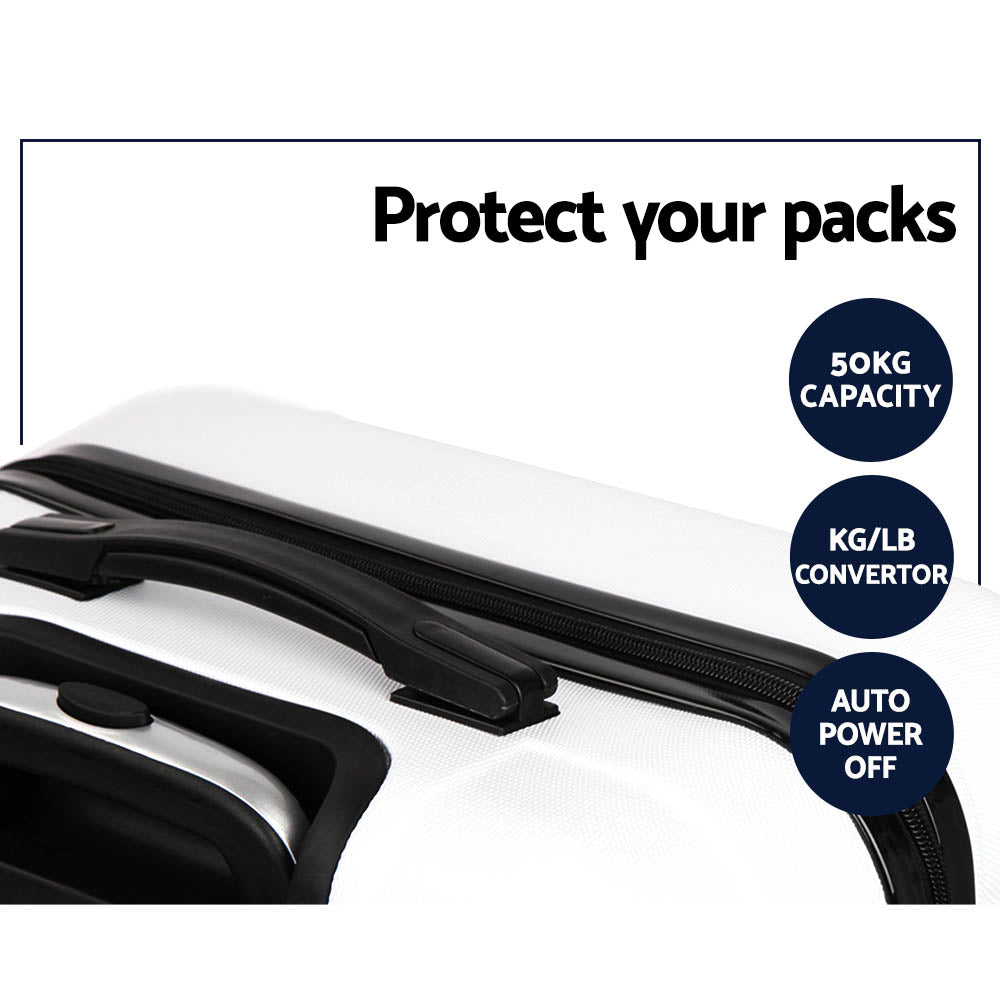 Wanderlite 3pcs Luggage Trolley Travel Suitcase Set TSA Hard Shell Case Strap White - Homecoze
