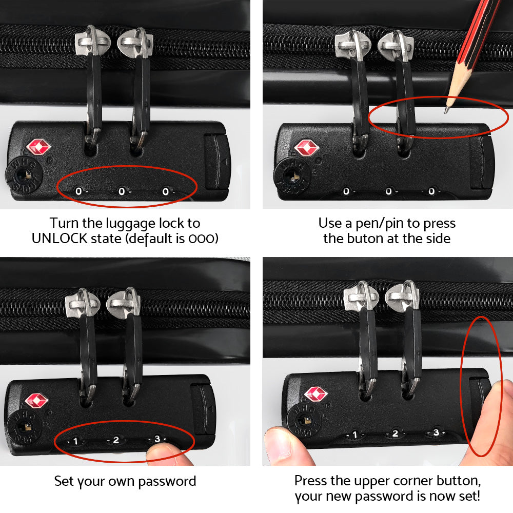 Wanderlite 3pcs Luggage Trolley Travel Suitcase Set TSA Hard Shell Case Strap White - Homecoze