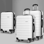 Wanderlite 3pcs Luggage Trolley Travel Suitcase Set TSA Hard Shell Case Strap White - Homecoze