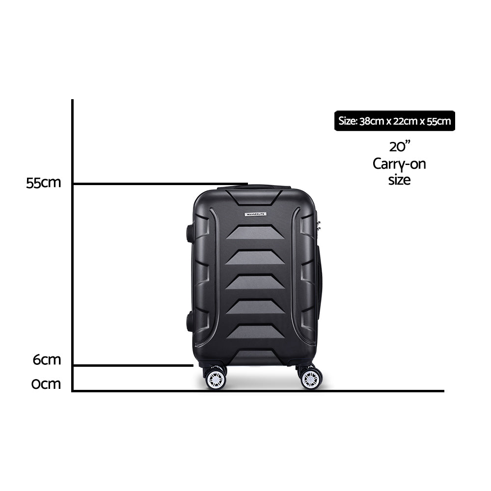 Wanderlite 20" 55cm Luggage Trolley Travel Suitcase Set TSA Hard Case Lightweight Strap - Homecoze