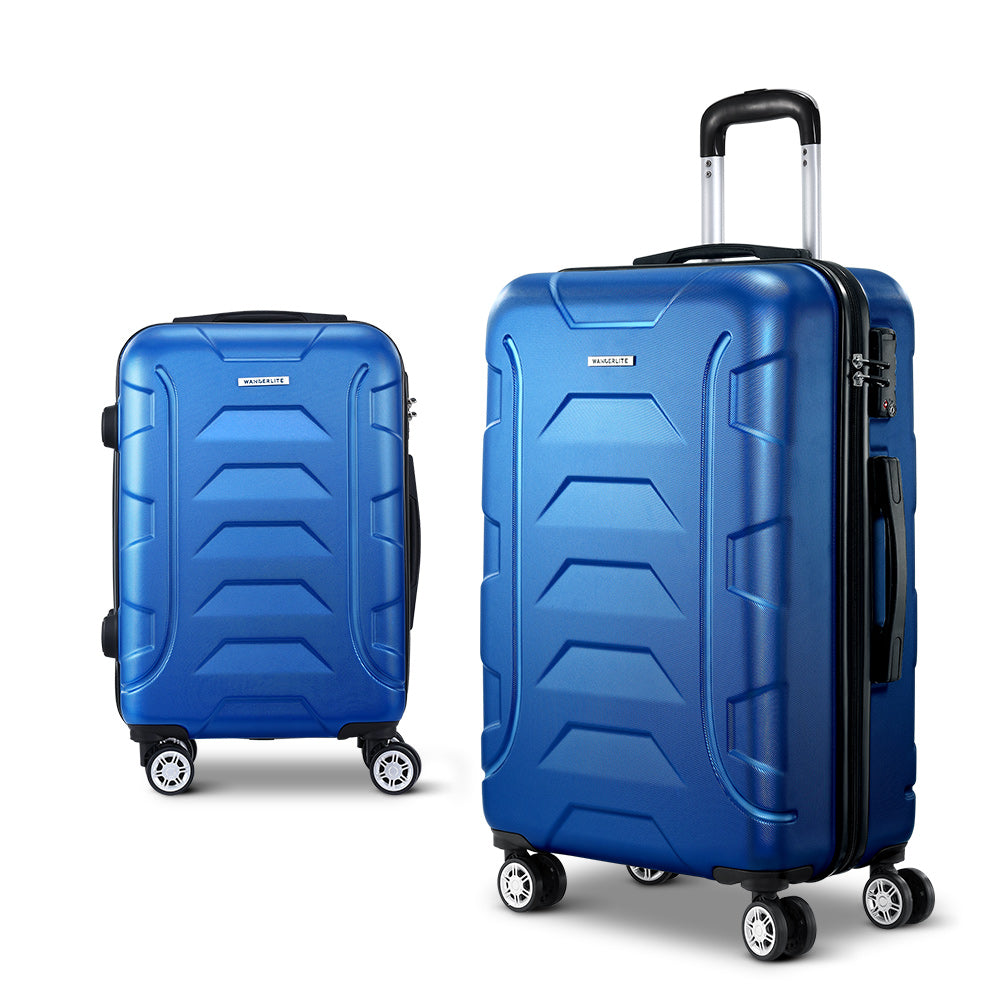 Wanderlite 2pc Luggage Trolley Travel Suitcase Set TSA Hard Case Lightweight Blue - Homecoze