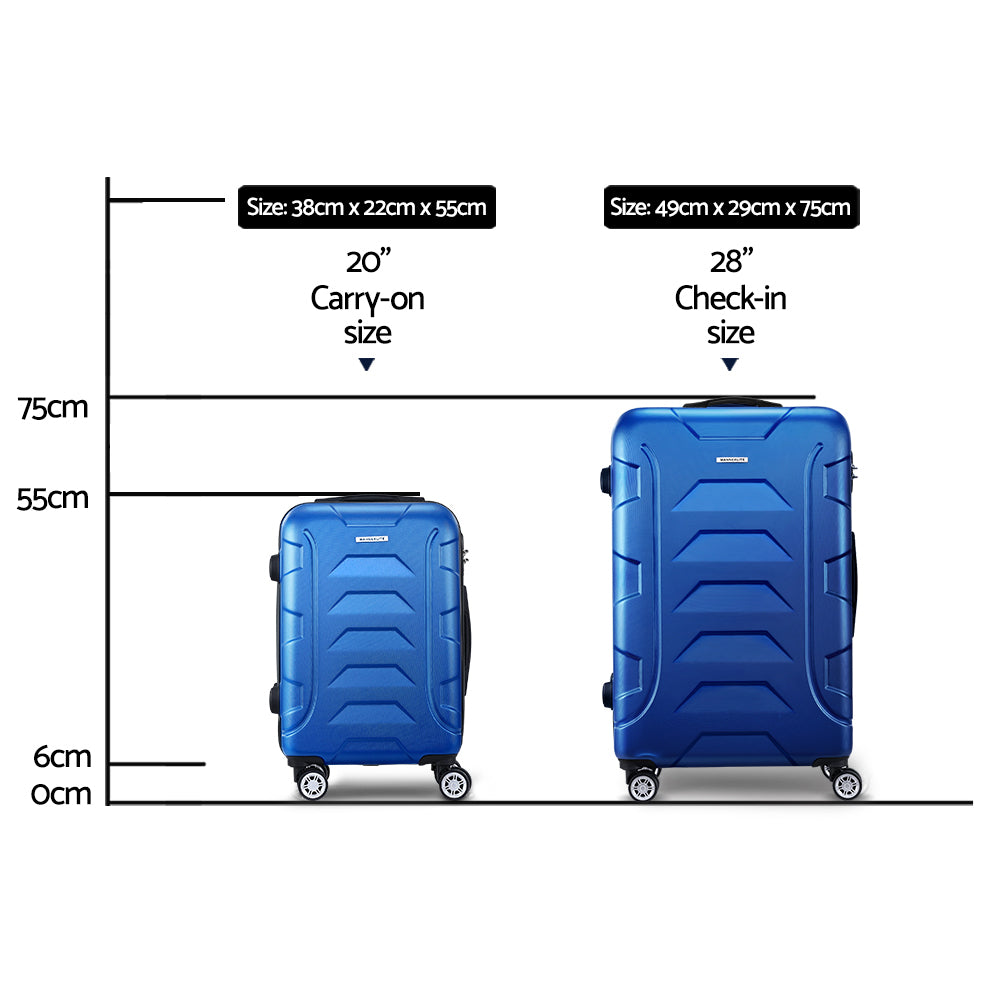 Wanderlite 2pc Luggage Trolley Travel Suitcase Set TSA Hard Case Lightweight Blue - Homecoze