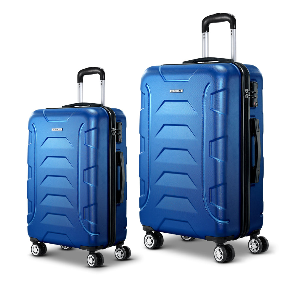 Wanderlite 2pc Luggage Trolley Travel Suitcase Set TSA Hard Case Lightweight Blue - Homecoze