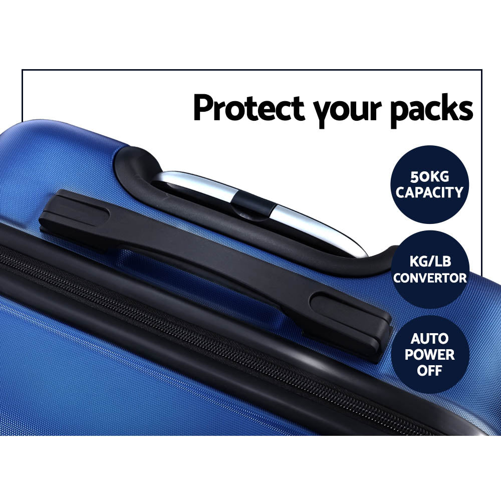 Wanderlite 2pc Luggage Trolley Travel Suitcase Set TSA Hard Case Lightweight Blue - Homecoze