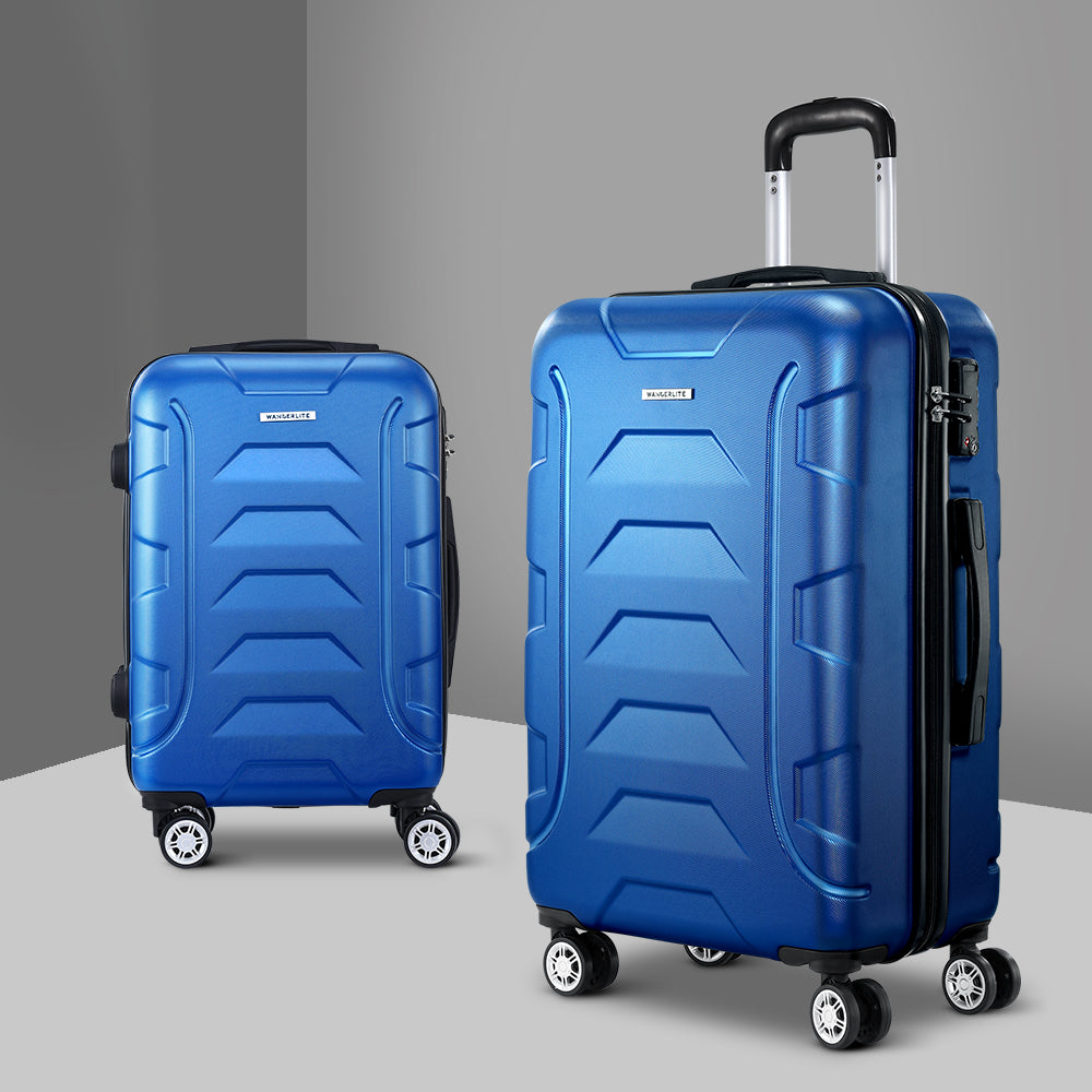 Wanderlite 2pc Luggage Trolley Travel Suitcase Set TSA Hard Case Lightweight Blue - Homecoze