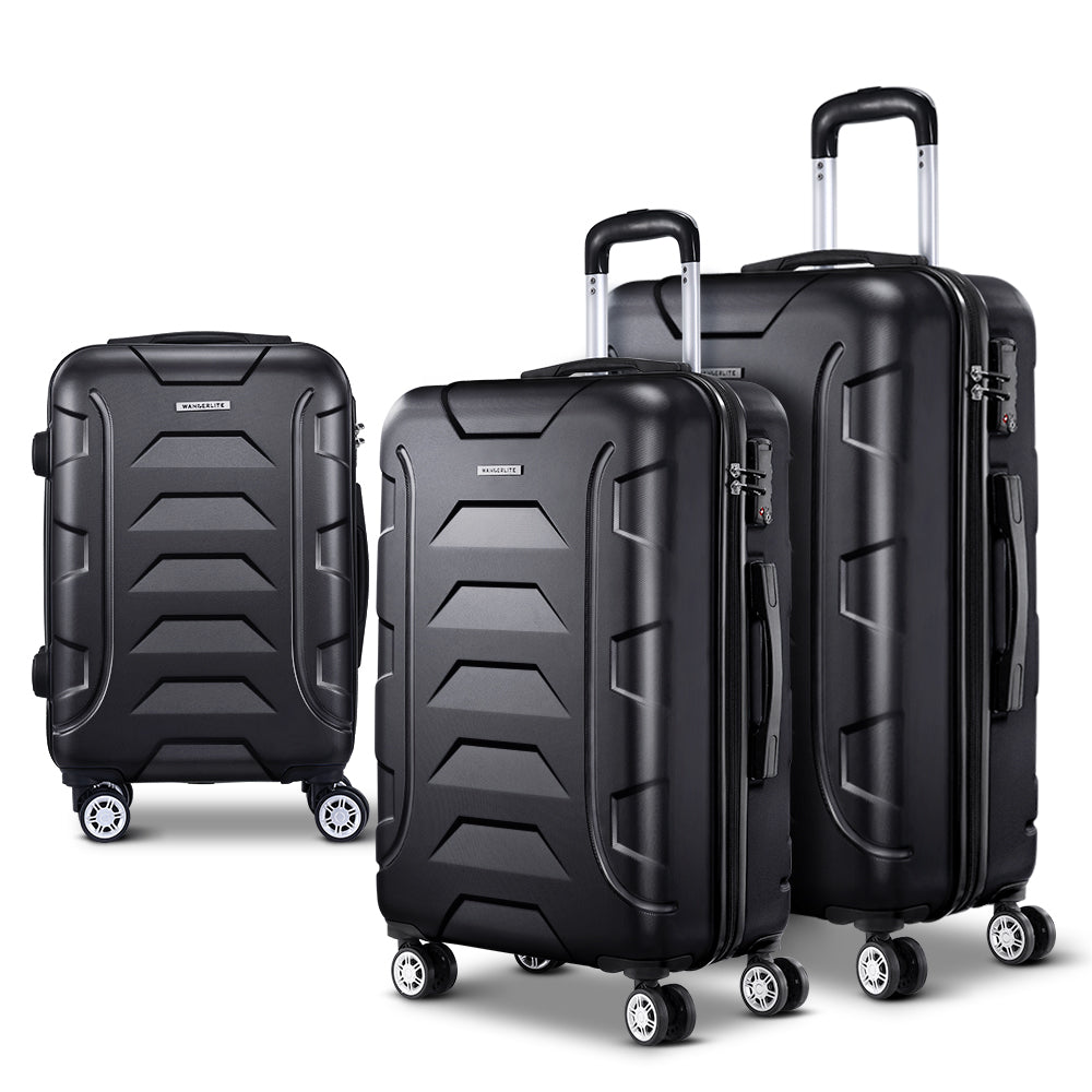 Wanderlite 3pc Luggage Travel Suitcase Set - Black - Homecoze