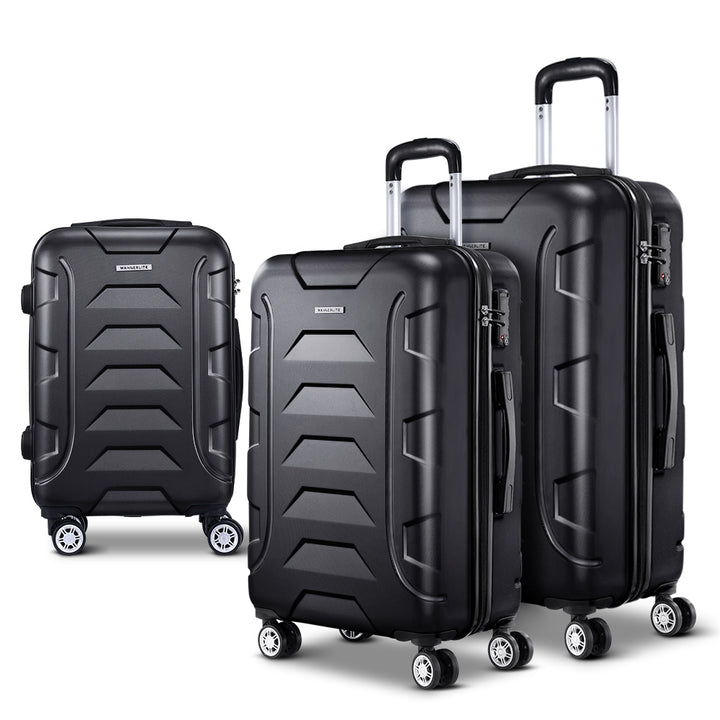 Wanderlite 3pc Luggage Travel Suitcase Set - Black