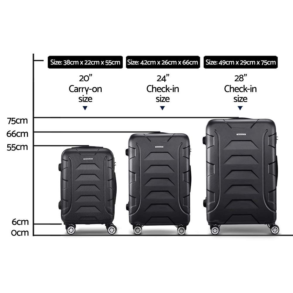 Wanderlite 3pc Luggage Travel Suitcase Set - Black