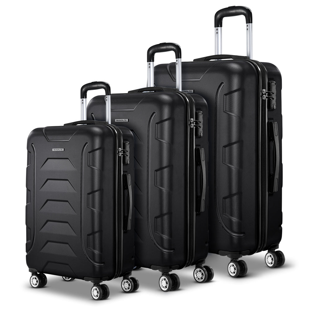 Wanderlite 3pc Luggage Travel Suitcase Set - Black - Homecoze