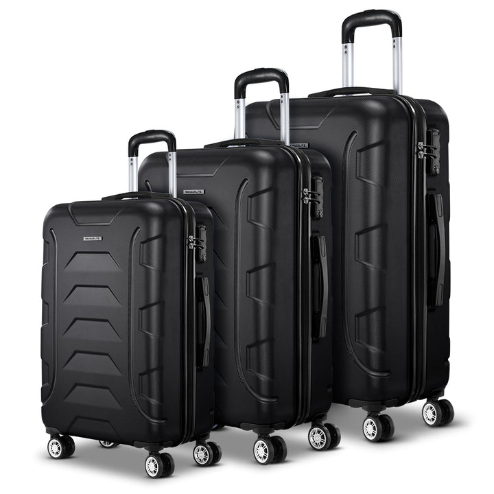 Wanderlite 3pc Luggage Travel Suitcase Set - Black