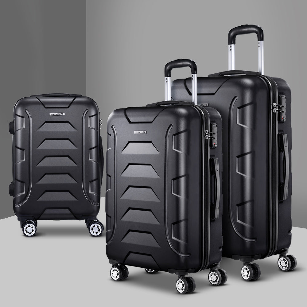 Wanderlite 3pc Luggage Travel Suitcase Set - Black