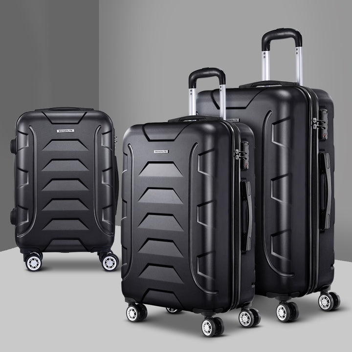 Wanderlite 3pc Luggage Travel Suitcase Set - Black