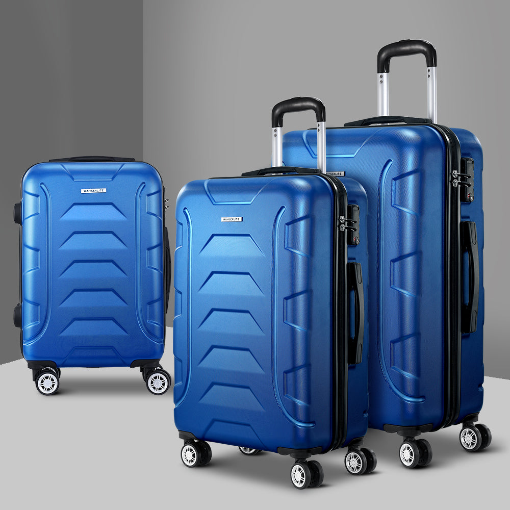 Wanderlite 3pc Luggage Travel Suitcase Set - Blue - Homecoze