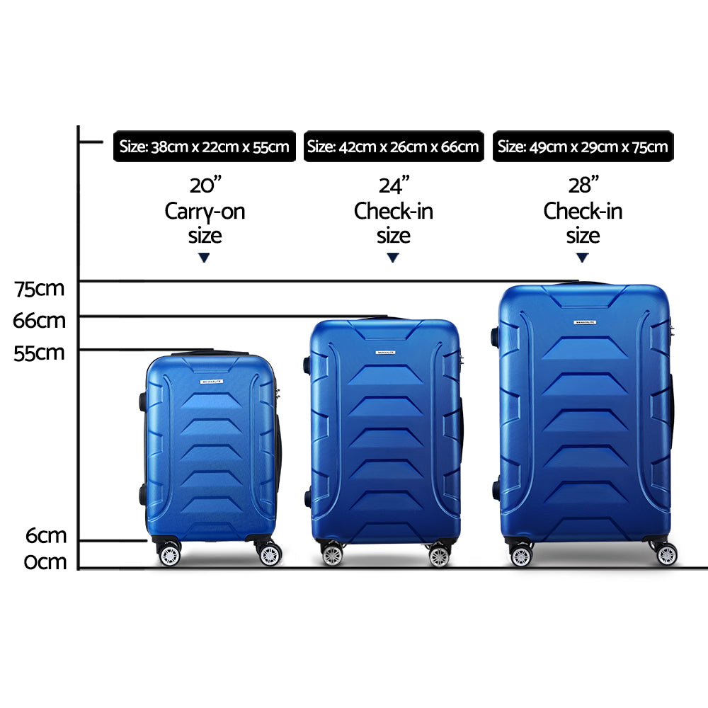 Wanderlite 3pc Luggage Travel Suitcase Set - Blue - Homecoze