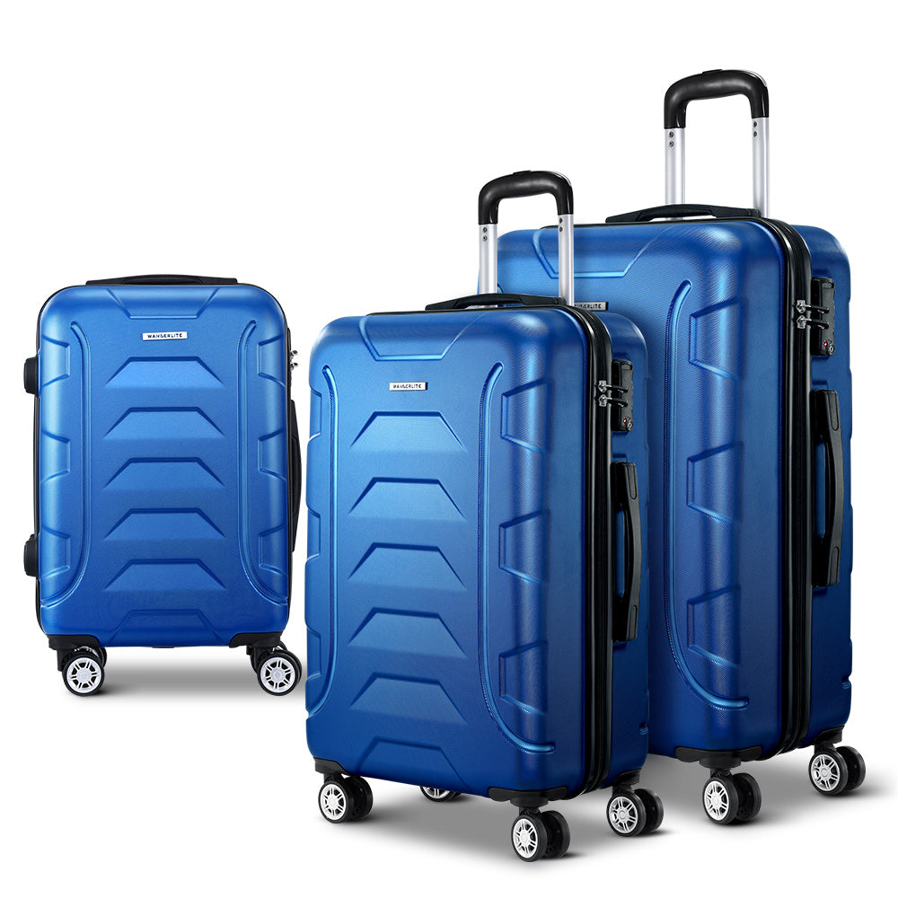 Wanderlite 3pc Luggage Travel Suitcase Set - Blue - Homecoze