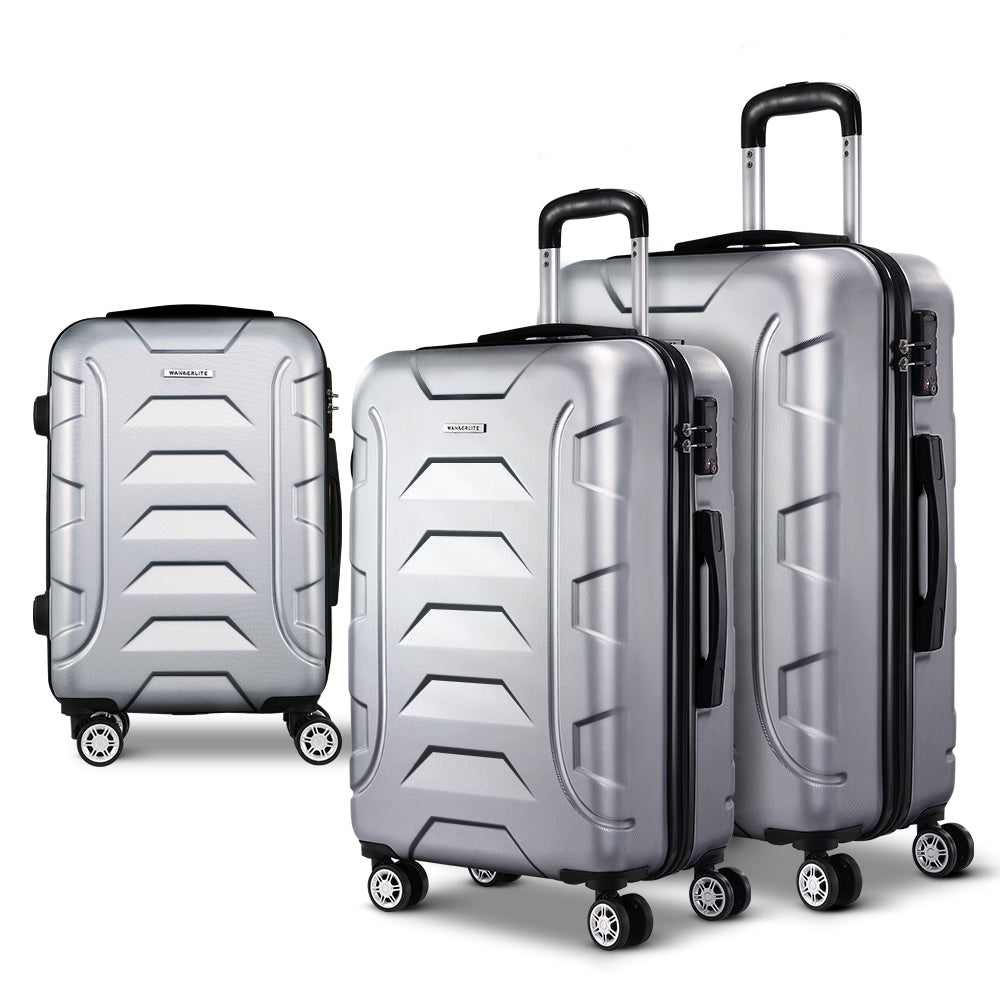 Wanderlite 3pc Luggage Travel Suitcase Set - Silver - Homecoze