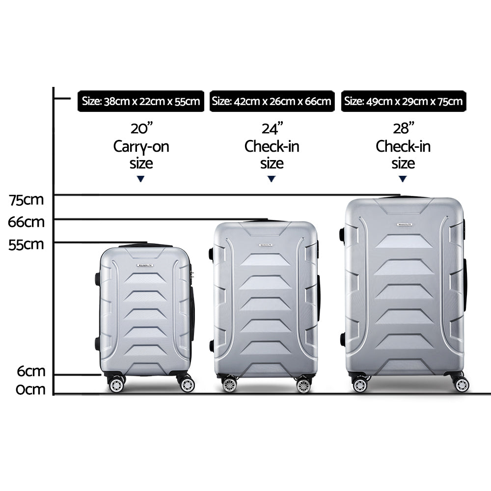 Wanderlite 3pc Luggage Travel Suitcase Set - Silver - Homecoze