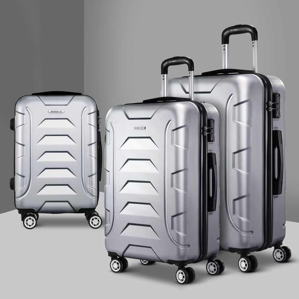 Wanderlite 3pc Luggage Travel Suitcase Set - Silver - Homecoze
