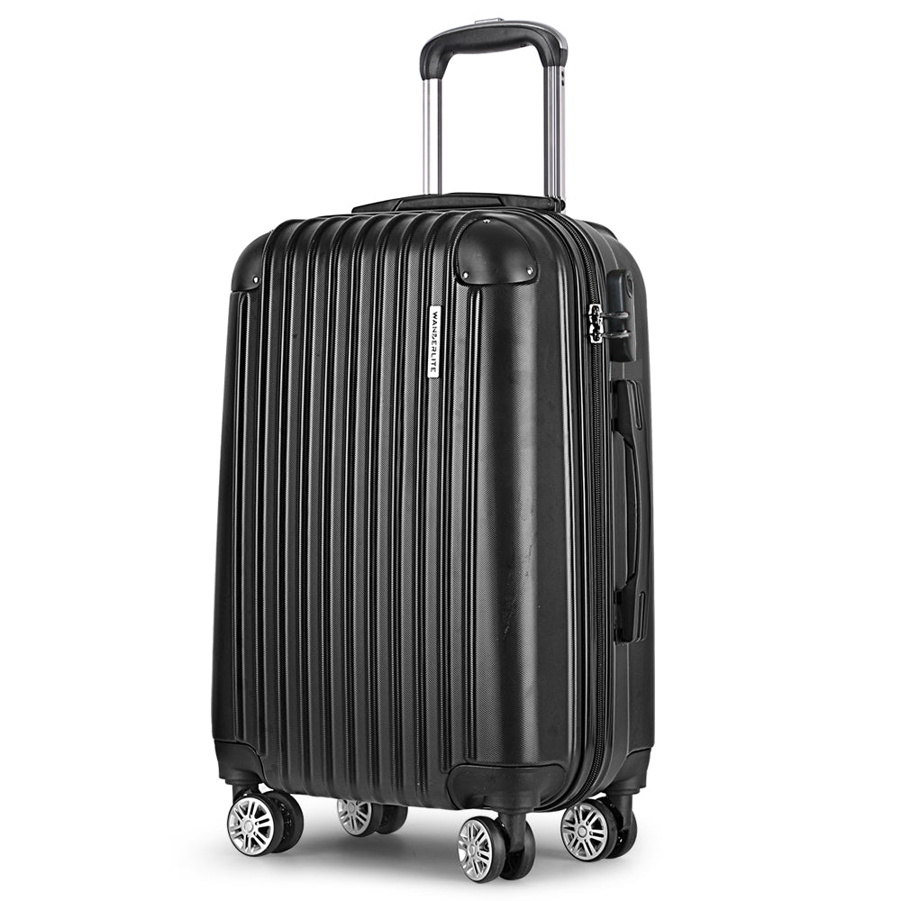 Wanderlite 24" 66cm Luggage Trolley Travel Set Suitcase Carry On Hard Case TSA Lock Lightweight Black - Homecoze