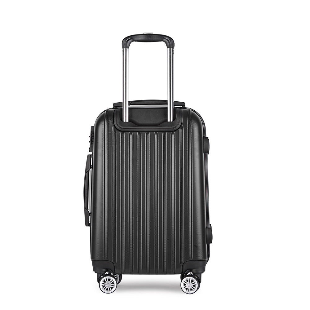 Wanderlite 24" 66cm Luggage Trolley Travel Set Suitcase Carry On Hard Case TSA Lock Lightweight Black - Homecoze