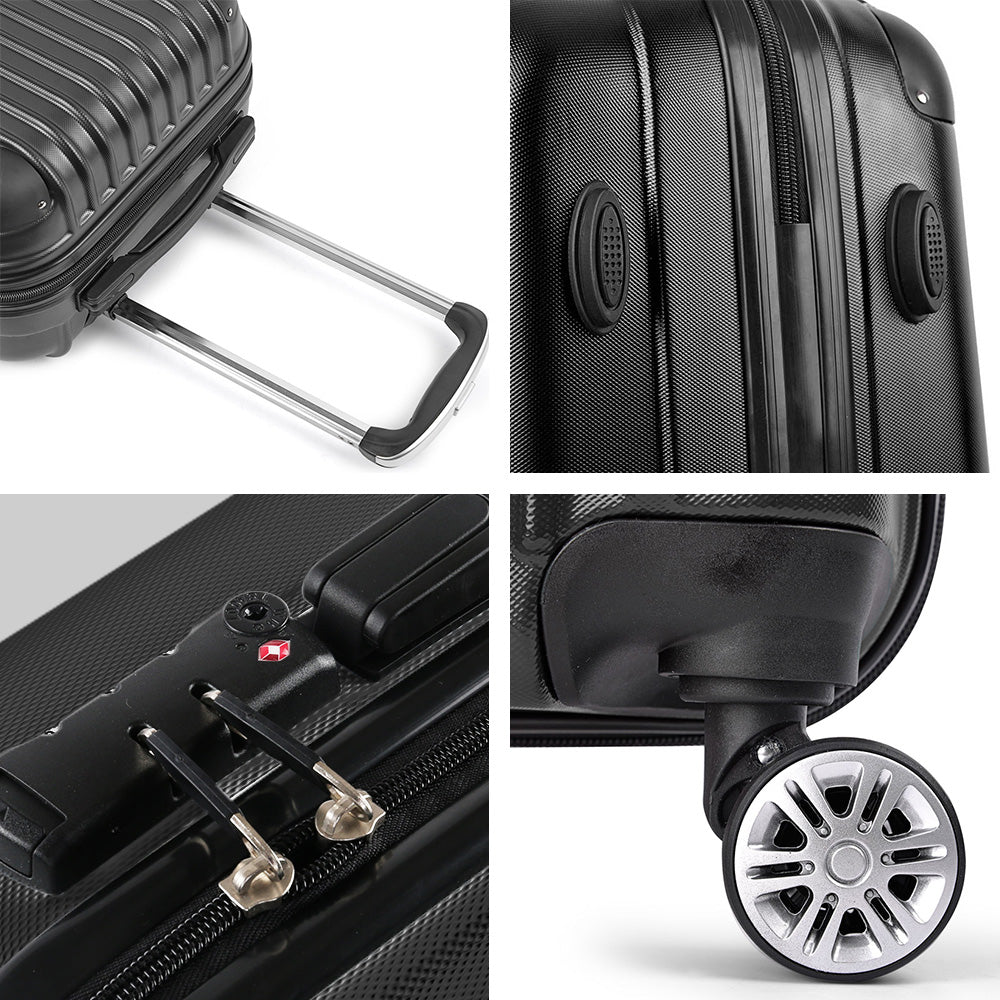 Wanderlite 24" 66cm Luggage Trolley Travel Set Suitcase Carry On Hard Case TSA Lock Lightweight Black - Homecoze