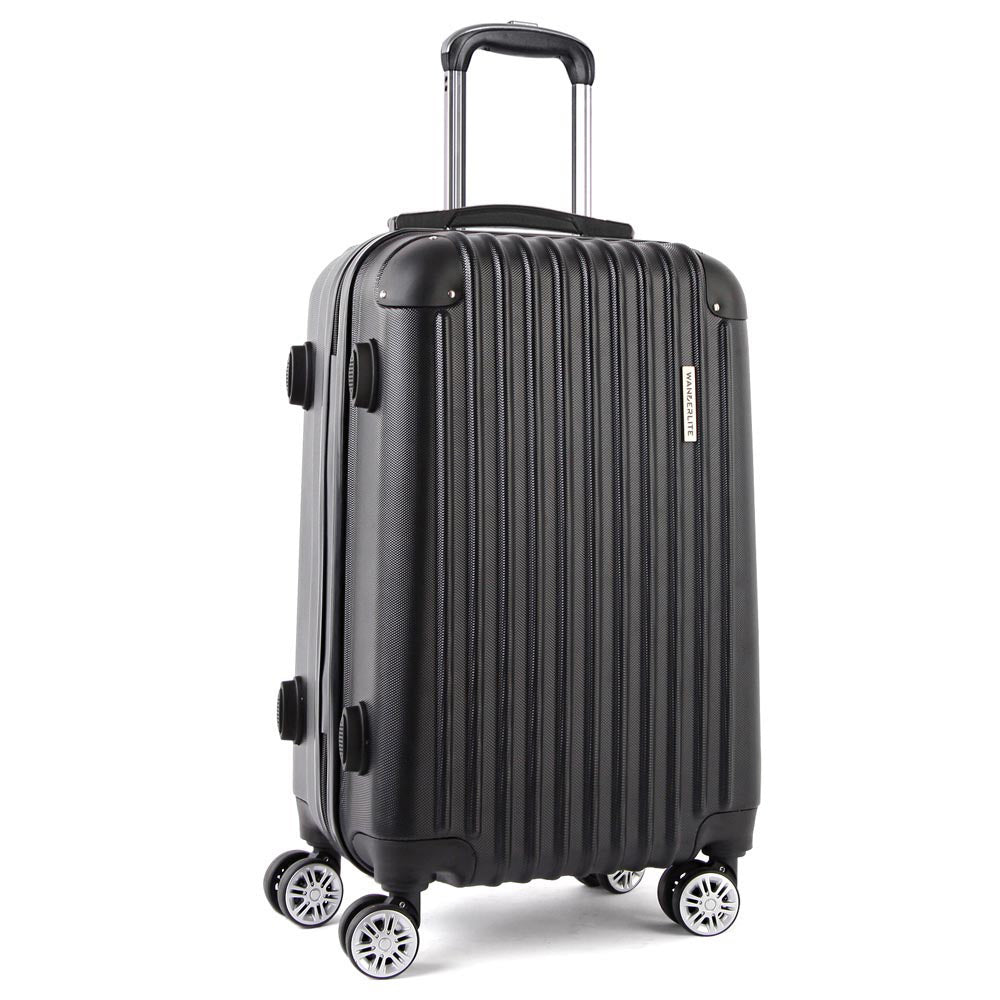 Wanderlite 28" 75cm Luggage Trolley Travel Set Suitcase Carry On Hard Case TSA Lock Lightweight Black - Homecoze