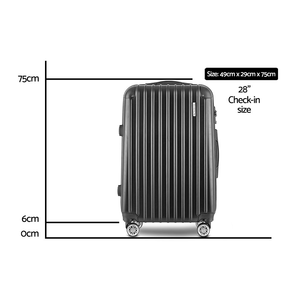 Wanderlite 28" 75cm Luggage Trolley Travel Set Suitcase Carry On Hard Case TSA Lock Lightweight Black - Homecoze