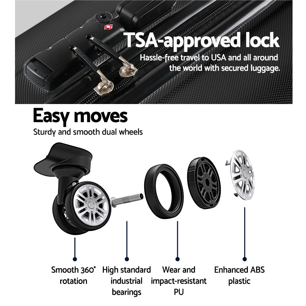 Wanderlite 28" 75cm Luggage Trolley Travel Set Suitcase Carry On Hard Case TSA Lock Lightweight Black - Homecoze