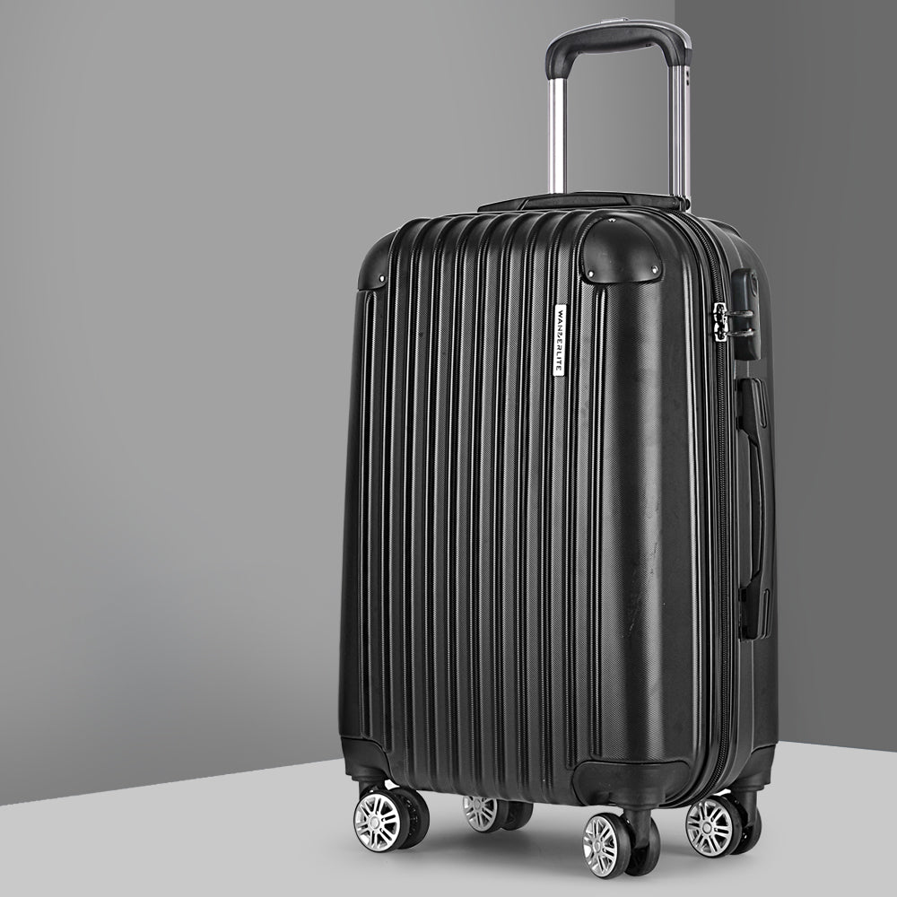 Wanderlite 28" 75cm Luggage Trolley Travel Set Suitcase Carry On Hard Case TSA Lock Lightweight Black - Homecoze