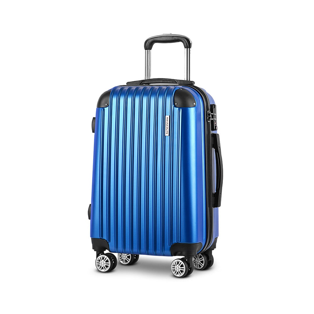 Wanderlite 28" 75cm Luggage Trolley Travel Suitcase Set Carry On Hard Case TSA Lock Lightweight Blue - Homecoze