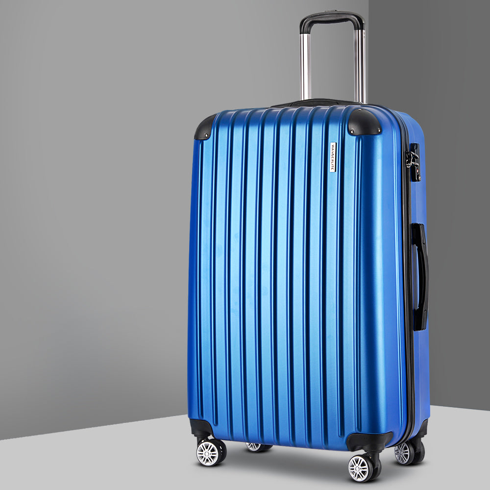 Wanderlite 28" 75cm Luggage Trolley Travel Suitcase Set Carry On Hard Case TSA Lock Lightweight Blue - Homecoze