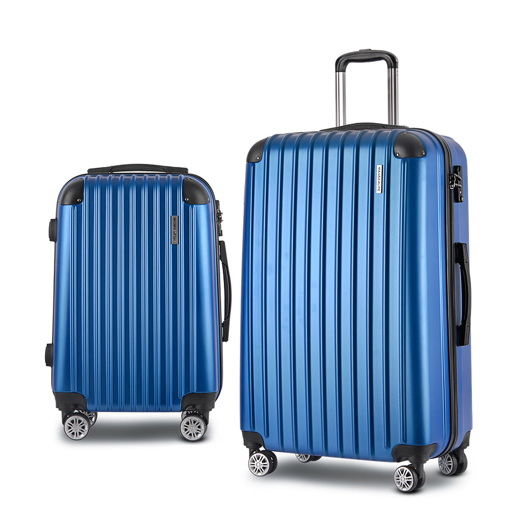 Wanderlite 2pc Luggage Trolley Travel Set Suitcase Carry On TSA Hard Case Lightweight Blue - Homecoze