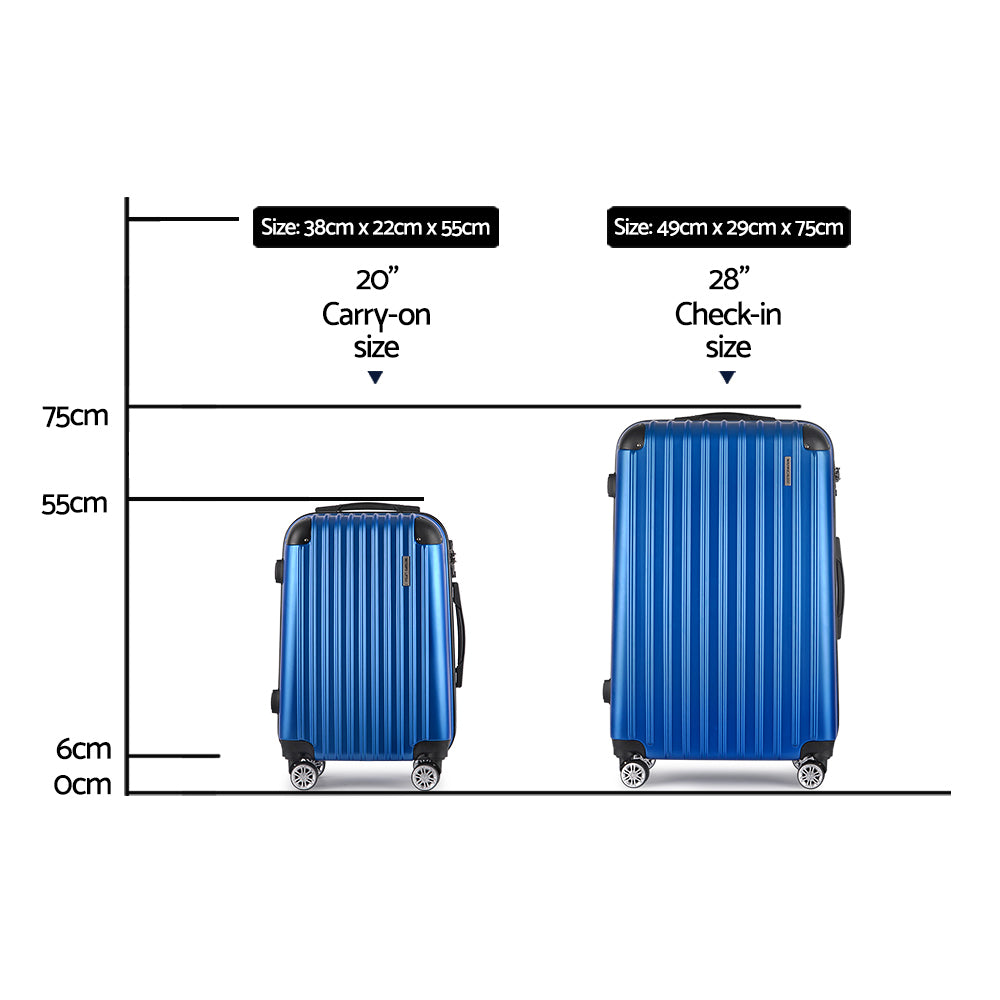 Wanderlite 2pc Luggage Trolley Travel Set Suitcase Carry On TSA Hard Case Lightweight Blue - Homecoze