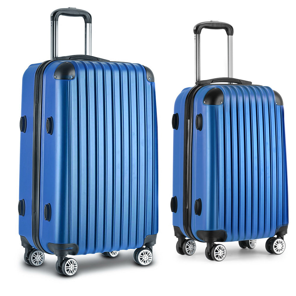 Wanderlite 2pc Luggage Trolley Travel Set Suitcase Carry On TSA Hard Case Lightweight Blue - Homecoze