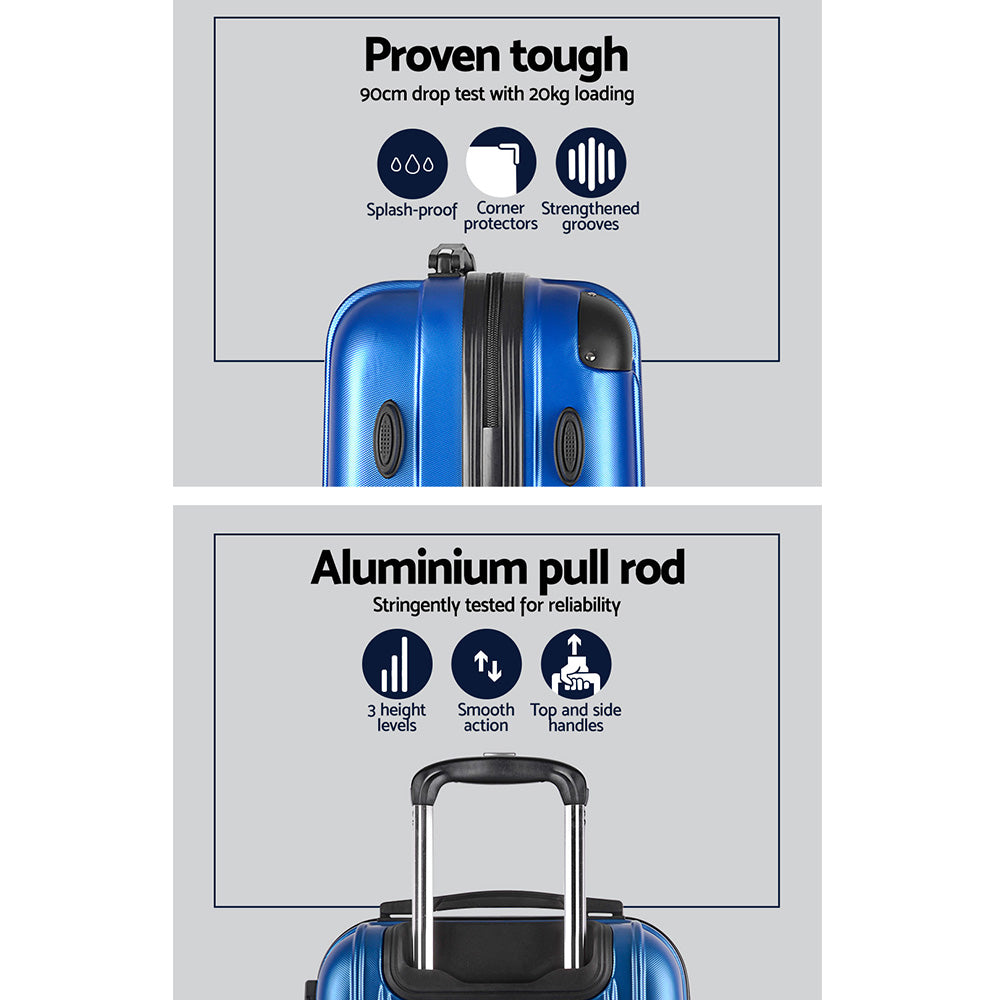 Wanderlite 2pc Luggage Trolley Travel Set Suitcase Carry On TSA Hard Case Lightweight Blue - Homecoze
