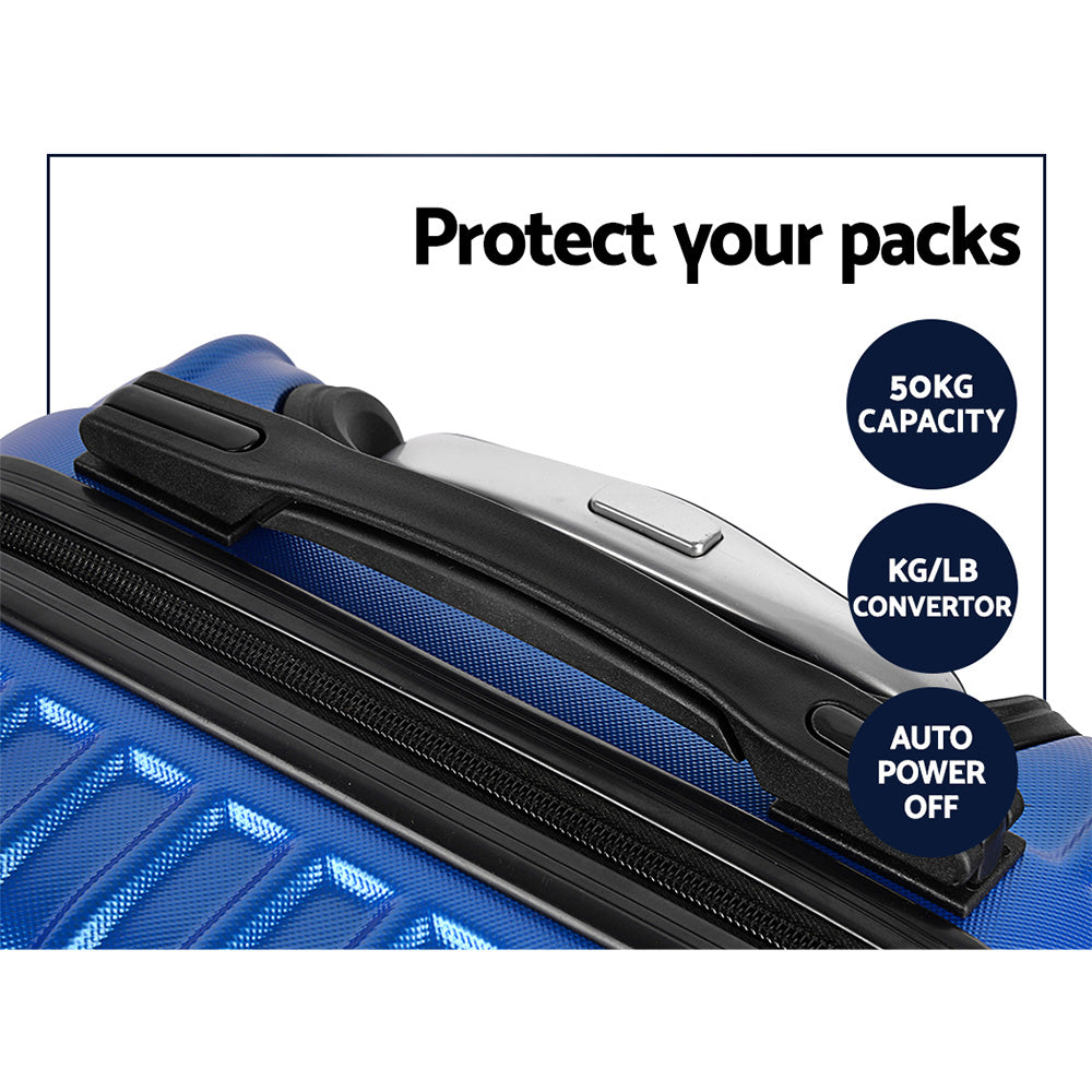 Wanderlite 2pc Luggage Trolley Travel Set Suitcase Carry On TSA Hard Case Lightweight Blue - Homecoze