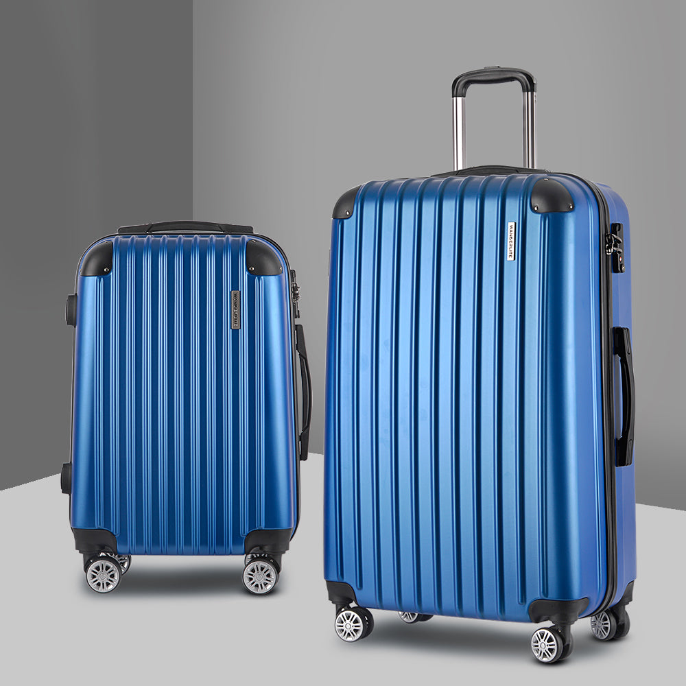 Wanderlite 2pc Luggage Trolley Travel Set Suitcase Carry On TSA Hard Case Lightweight Blue - Homecoze