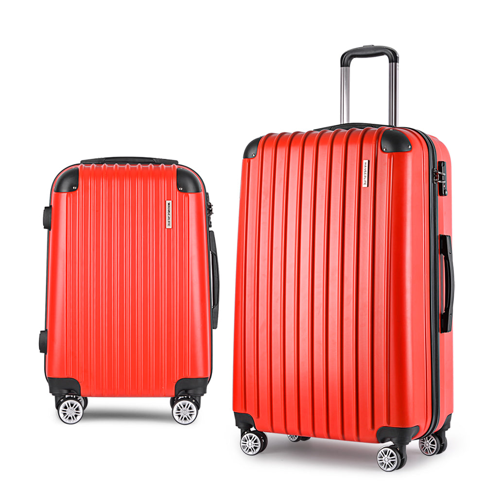 Wanderlite 2pc Luggage Trolley Travel Set Suitcase Carry On TSA Hard Case Lightweight Red - Homecoze