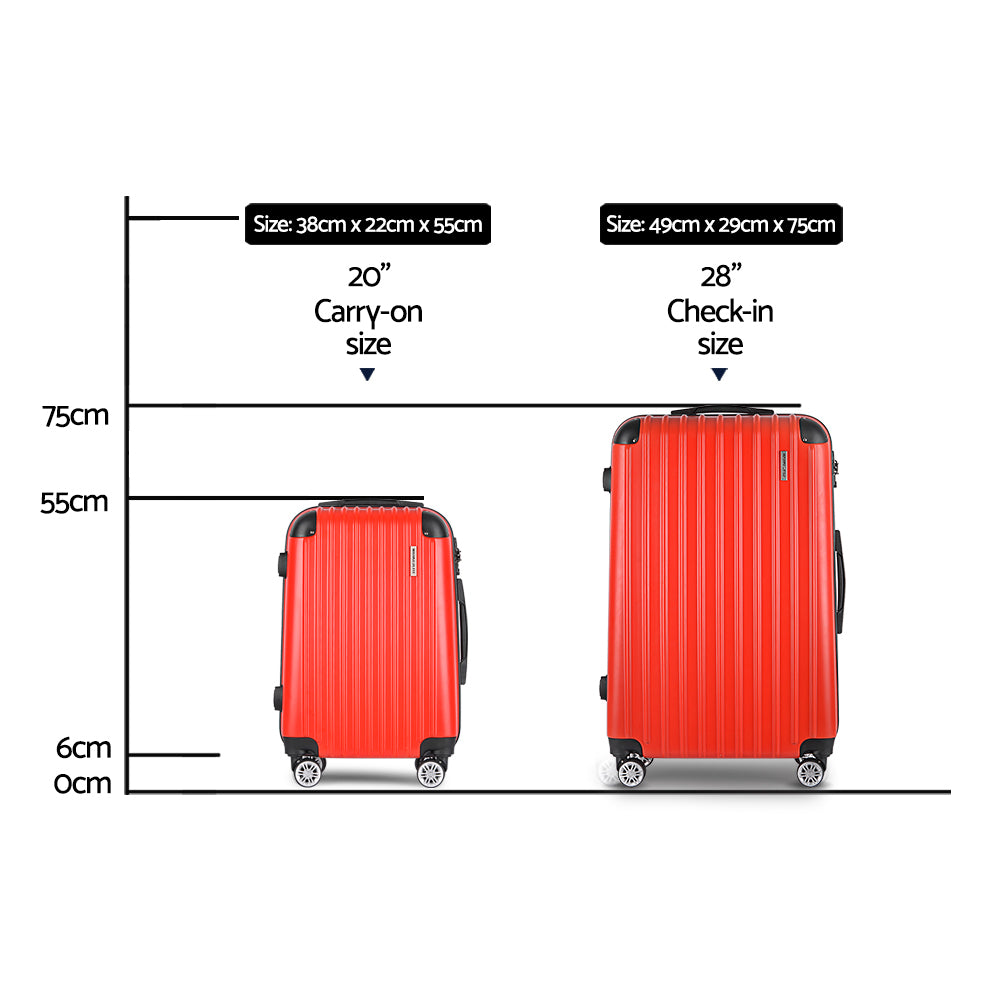 Wanderlite 2pc Luggage Trolley Travel Set Suitcase Carry On TSA Hard Case Lightweight Red - Homecoze