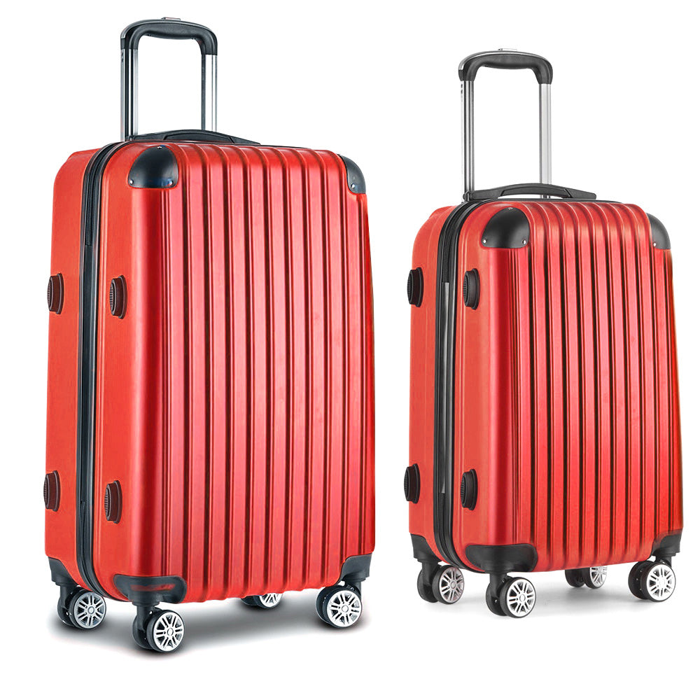 Wanderlite 2pc Luggage Trolley Travel Set Suitcase Carry On TSA Hard Case Lightweight Red - Homecoze