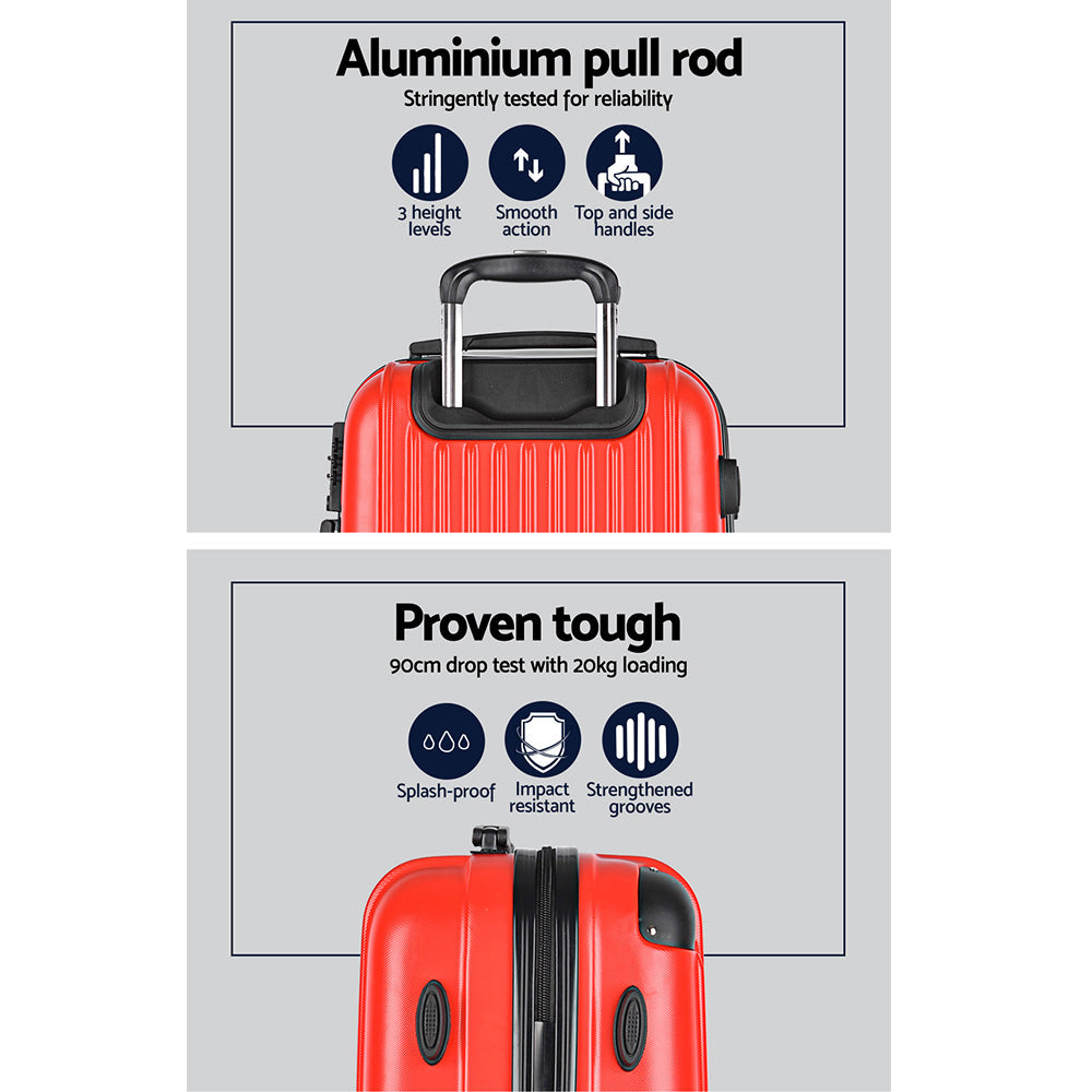Wanderlite 2pc Luggage Trolley Travel Set Suitcase Carry On TSA Hard Case Lightweight Red - Homecoze
