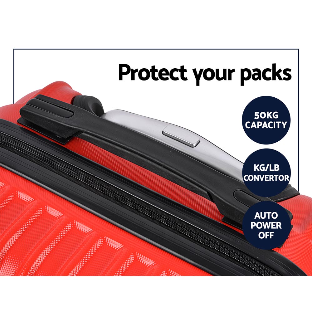 Wanderlite 2pc Luggage Trolley Travel Set Suitcase Carry On TSA Hard Case Lightweight Red - Homecoze
