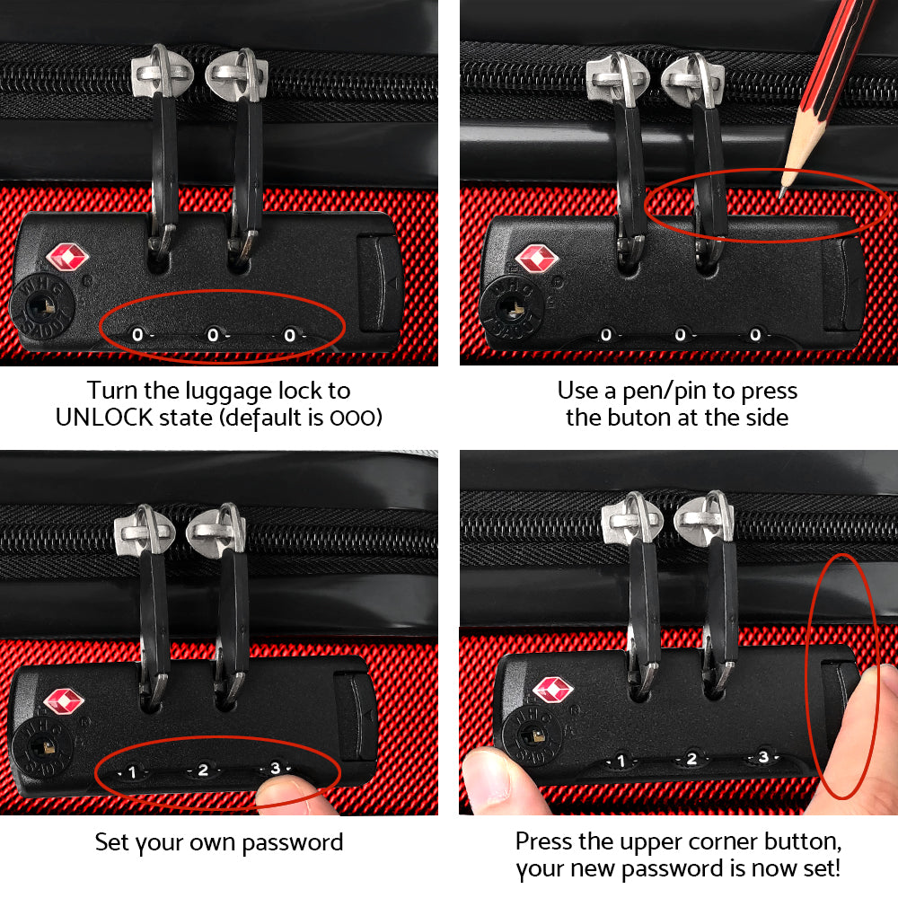 Wanderlite 2pc Luggage Trolley Travel Set Suitcase Carry On TSA Hard Case Lightweight Red - Homecoze