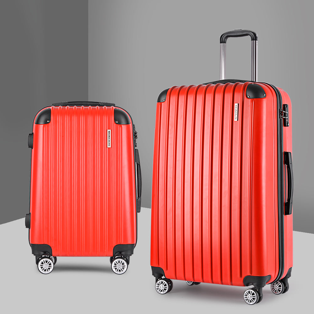 Wanderlite 2pc Luggage Trolley Travel Set Suitcase Carry On TSA Hard Case Lightweight Red - Homecoze