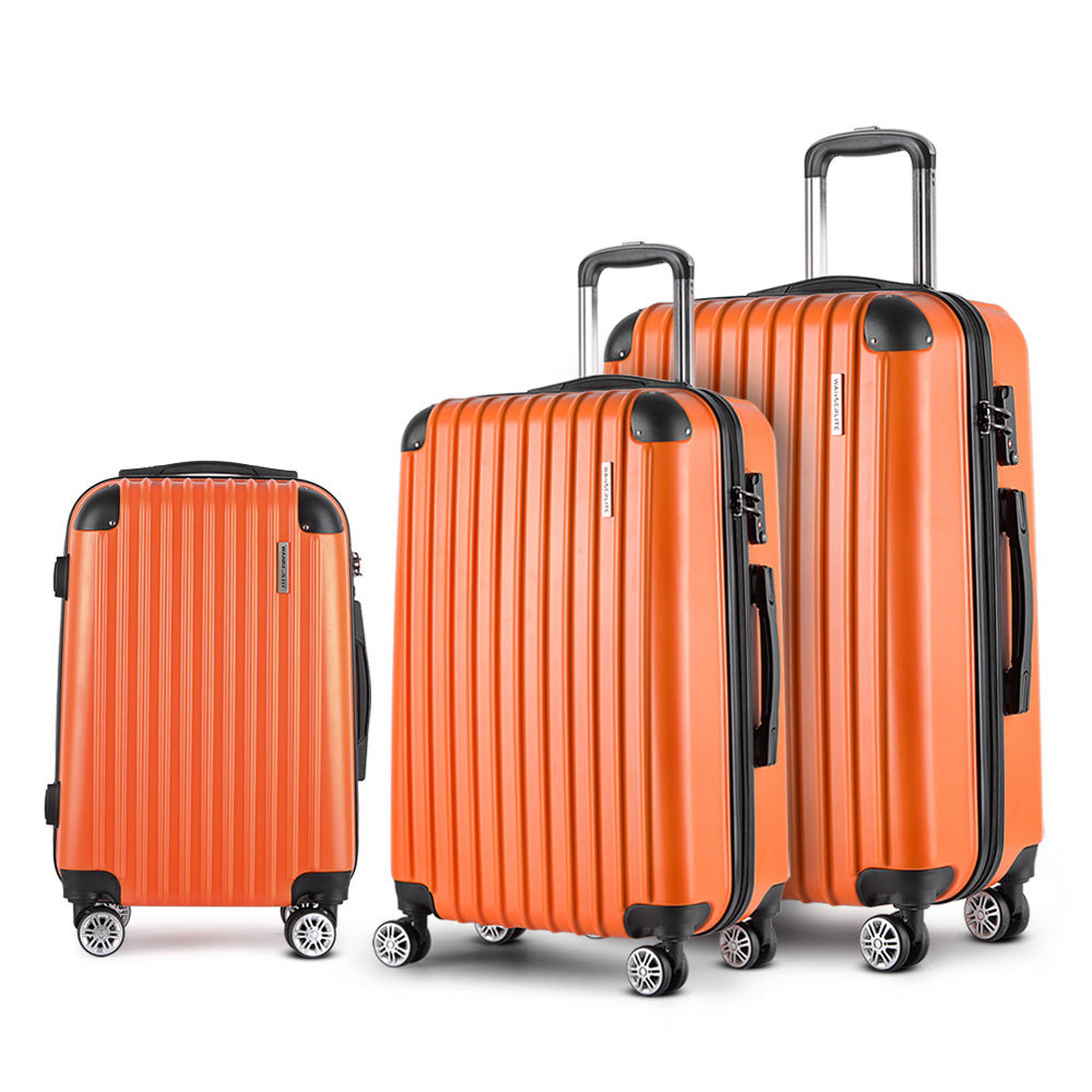 Wanderlite 3pc Luggage Trolley Travel Set Suitcase Carry On TSA Lock Hard Case Lightweight Orange - Homecoze