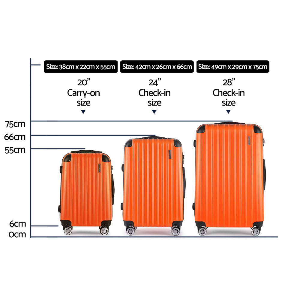 Wanderlite 3pc Luggage Trolley Travel Set Suitcase Carry On TSA Lock Hard Case Lightweight Orange - Homecoze